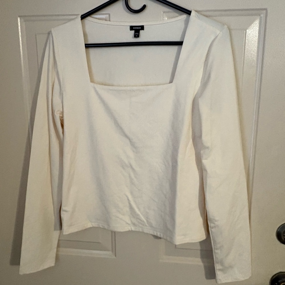 Express Cream Square Neck Long Sleeve Top